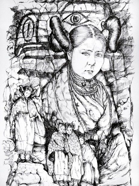 Drawing titled "Le rêve d'Hopi" by Vera Di Bianca, Original Art, Ballpoint pen