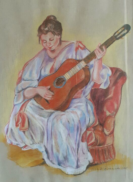 Drawing titled "La musicienne" by Vera Di Bianca, Original Artwork, Charcoal