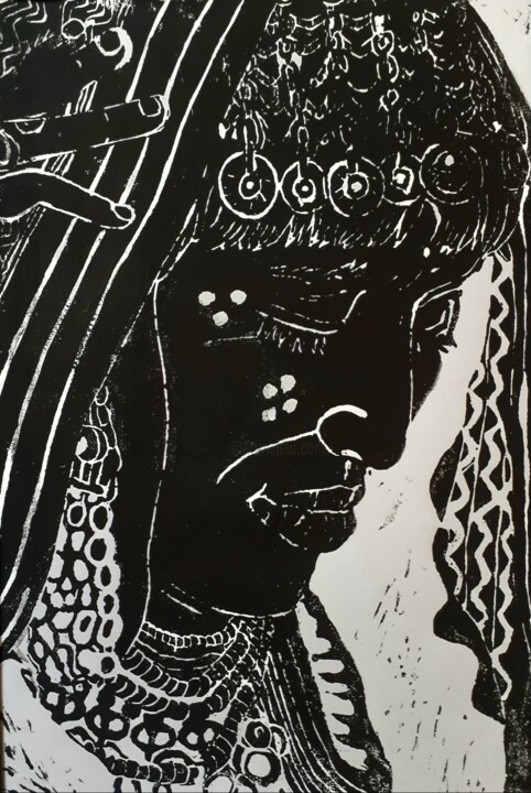 Printmaking titled "Femme du monde" by Vera Di Bianca, Original Artwork, Linocuts