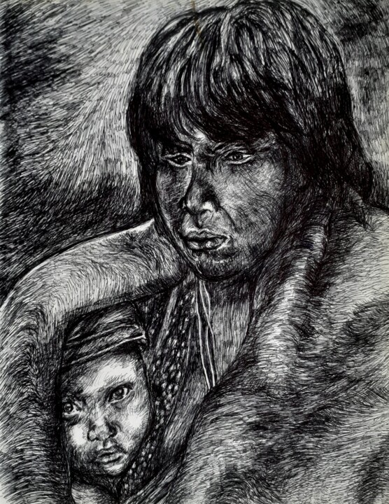 Drawing titled "Maternité" by Vera Di Bianca, Original Artwork, Gel pen