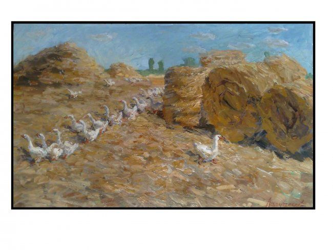 Painting titled "Running geese" by Vera Lagutenkova, Original Artwork