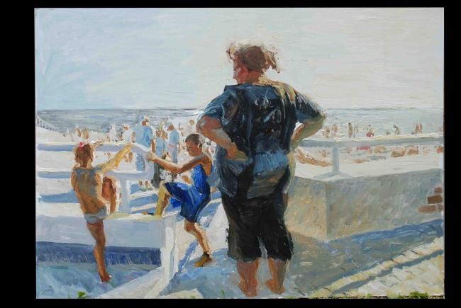 Painting titled "Berdiansk beach" by Vera Lagutenkova, Original Artwork