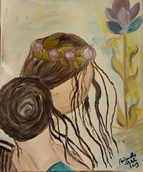 Pittura intitolato "capelli al vento" da Antonella Poleti, Opera d'arte originale, Acrilico