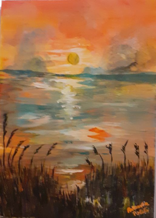 Pittura intitolato "tramonto di colori" da Antonella Poleti, Opera d'arte originale, Acrilico