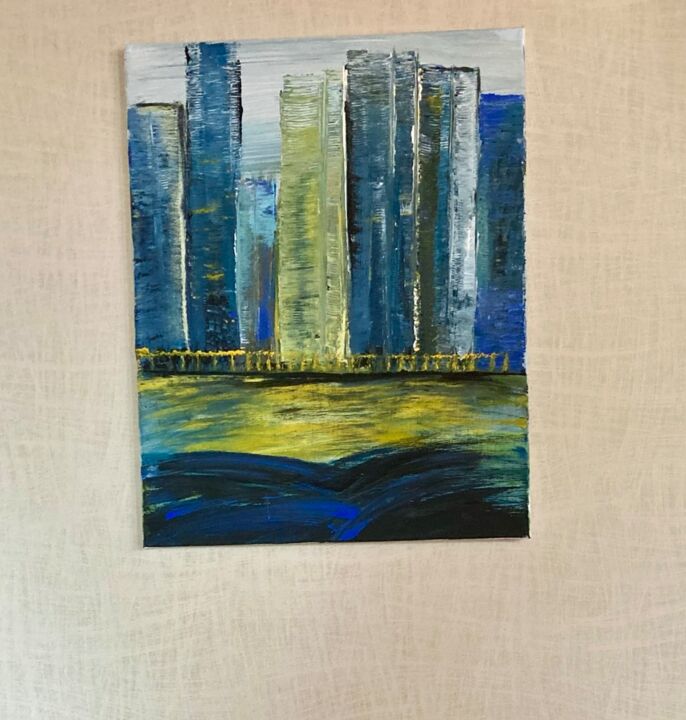 Painting titled "Blaue Stadt" by Verena Schwedler, Original Artwork, Acrylic