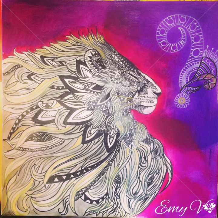 Painting titled "Le Lion, reproducti…" by Emy V'S Art, Original Artwork, Acrylic