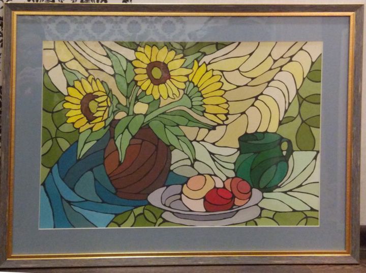 Картина под названием "Подсолнухи" - Анна Верхоланцева, Подлинное произведение искусства, Витражная роспись