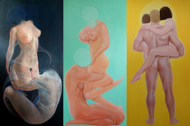 Pintura titulada "Triptyque: Love evo…" por Vero Adoni, Obra de arte original, Oleo