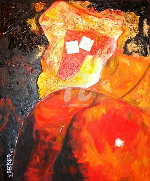 Painting titled "LE DIVIN CUL ROUGE" by Vero Becker, Original Artwork, Oil Mounted on Wood Stretcher frame