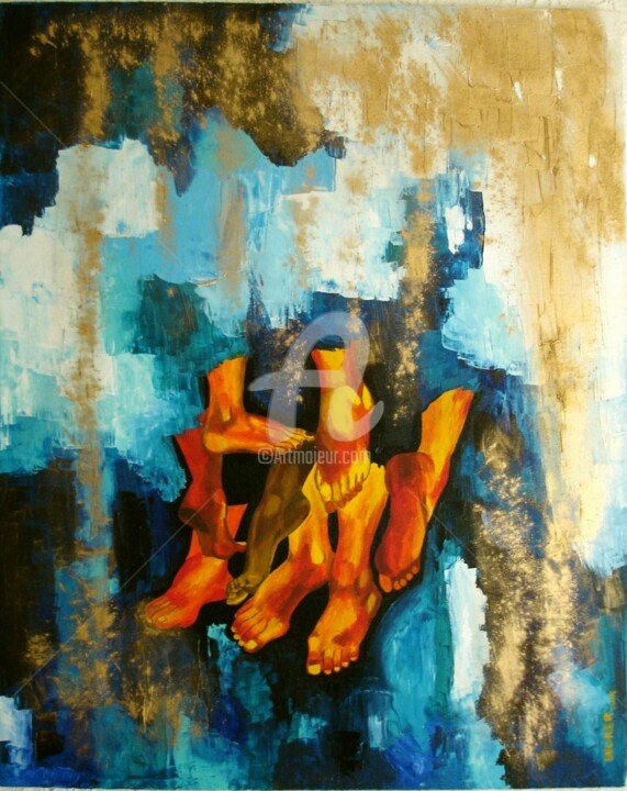 Картина под названием "Les pieds rouges" - Vero Becker, Подлинное произведение искусства, Масло Установлен на Деревянная рам…