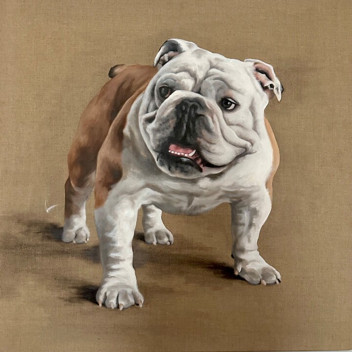 Painting titled "Chien - Alphonse" by Véro Blaise, Original Artwork, Acrylic Mounted on Wood Stretcher frame