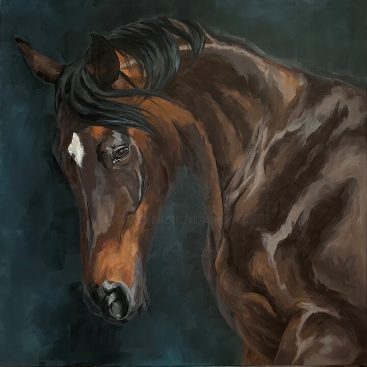 Painting titled "Cheval - Molly" by Véro Blaise, Original Artwork, Acrylic Mounted on Wood Stretcher frame