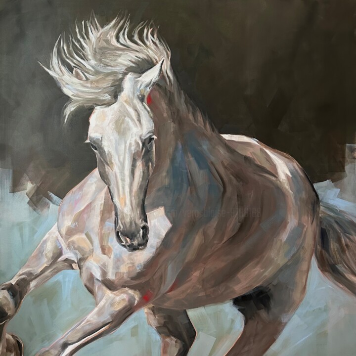 Painting titled "Cheval - Thais" by Véro Blaise, Original Artwork, Oil Mounted on Wood Stretcher frame