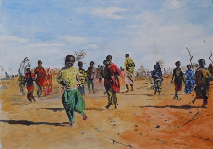 Peinture intitulée "Kenya d'après une p…" par Véronique Faivre, Œuvre d'art originale, Aquarelle