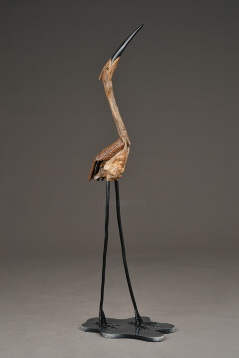Skulptur mit dem Titel "Les pieds dans l'eau" von Véro Lombard, Original-Kunstwerk, Holz
