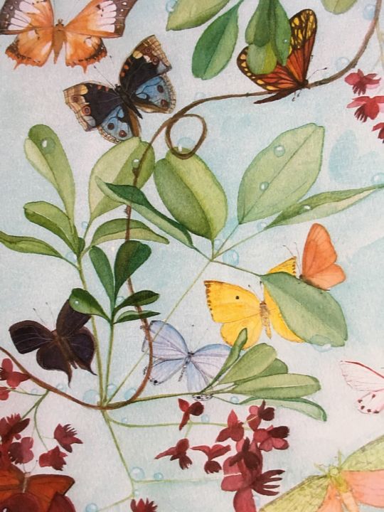 Painting titled "Papillons" by Victoria, Original Artwork, Watercolor