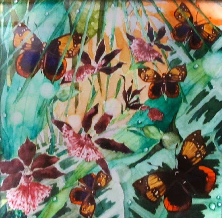 Peinture intitulée "Orchidées" par Victoria, Œuvre d'art originale, Aquarelle