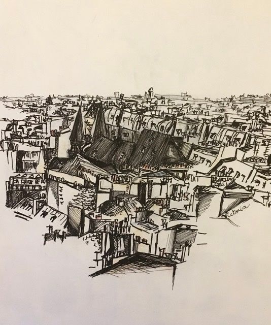 Dessin intitulée "Toits de Paris" par Victoria, Œuvre d'art originale, Pointe d'argent