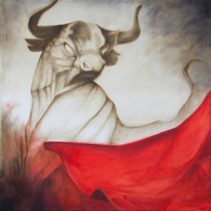Peinture intitulée "Le Taureau" par Véronique Boutolleau, Œuvre d'art originale, Huile