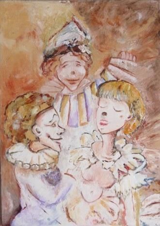 Peinture intitulée "Three clowns" par Véronique Leveaux, Œuvre d'art originale, Huile