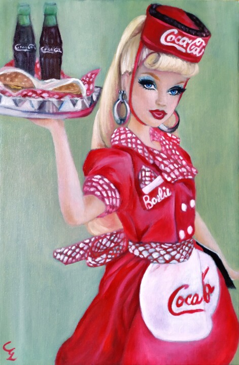 Painting titled "Barbie Coca Cola" by Veronica Ciccarese, Original Artwork, Oil