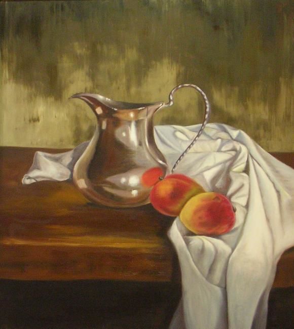 Картина под названием "Plata y mangos" - Verónica Rodríguez, Подлинное произведение искусства, Масло