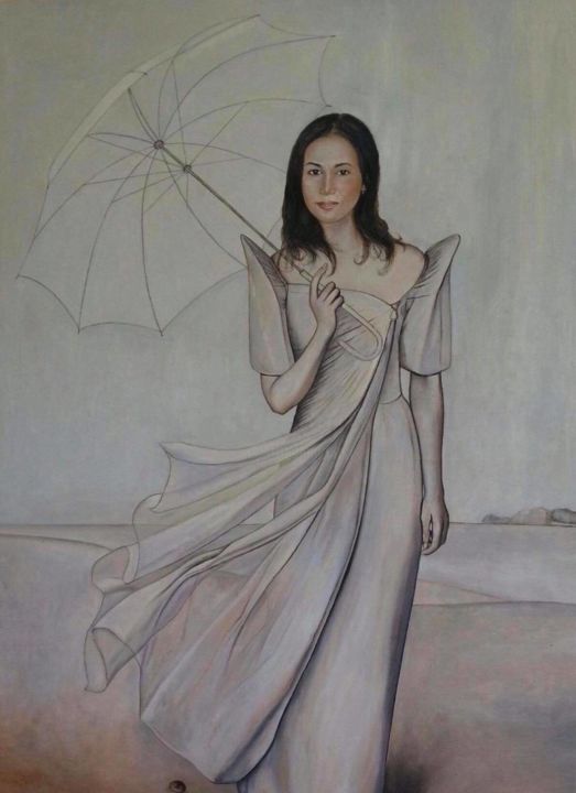 Painting titled "Umbrella" by Marie Expert, Original Artwork, Oil
