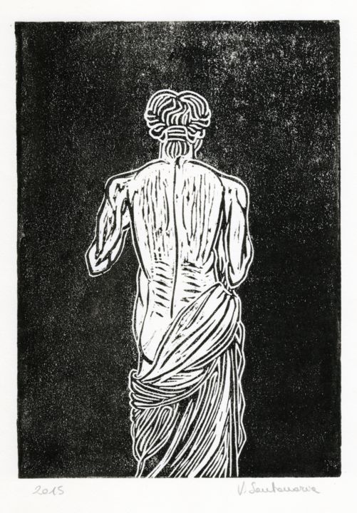 Gravures & estampes intitulée "Venus" par Vsantamariaartist, Œuvre d'art originale, Linogravures