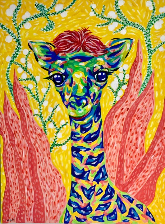 绘画 标题为“Giraffe with sunshi…” 由Vsy, 原创艺术品, 丙烯