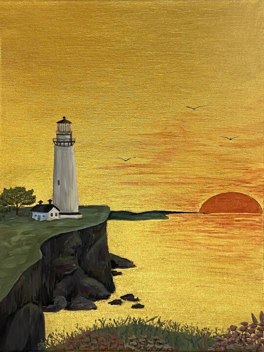 Картина под названием "The lighthouse" - Veronika Izmailova, Подлинное произведение искусства, Акрил