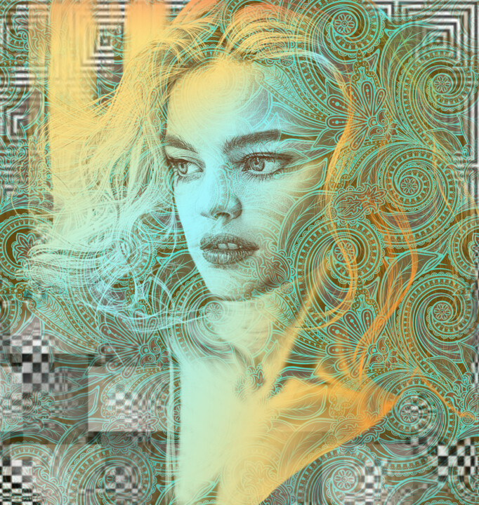 Arts numériques intitulée "Lady Under The Veil" par Veronika K, Œuvre d'art originale, Peinture numérique