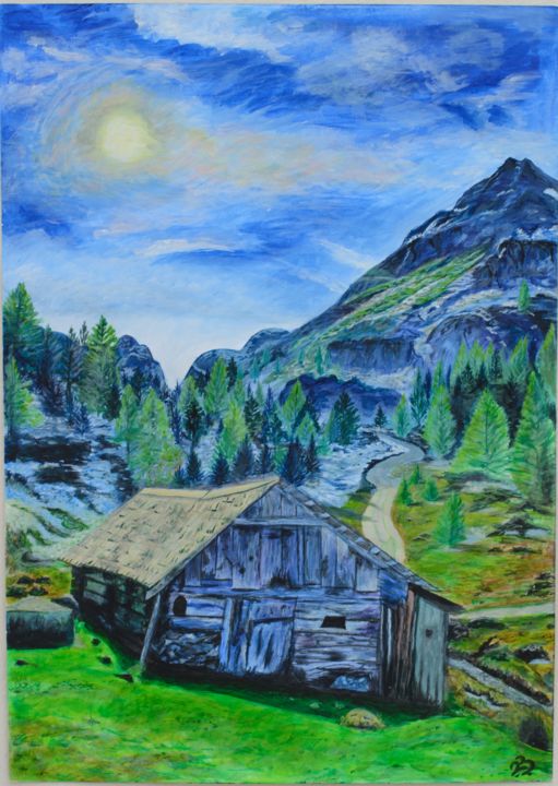 Painting titled "Le Petit Chalet" by Veronika Nagyronai, Original Artwork, Acrylic