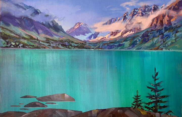 Painting titled "mountain lake Kuyguk" by Veronika Repina, Original Artwork, Oil