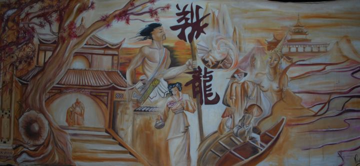 Peinture intitulée ""Samouraï"" par Soham, Œuvre d'art originale, Huile