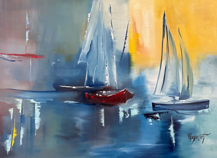 Painting titled "Mer apaisée" by Veronique Bessonnet, Original Artwork, Oil