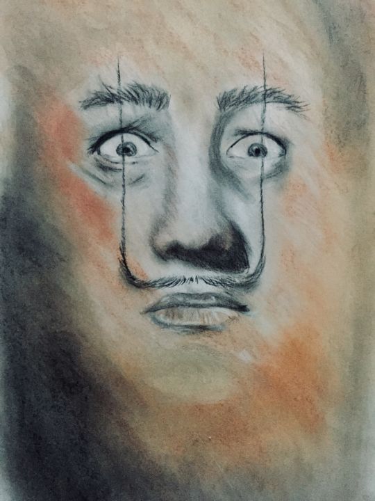 Peinture intitulée "Dali" par Veronique Blaevoet, Œuvre d'art originale, Fusain