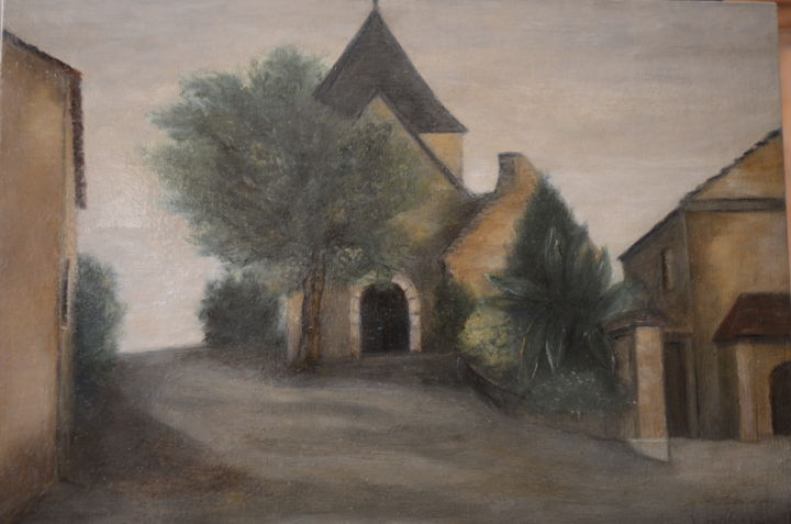 Painting titled "Village en Dordogne" by Véronique Bonamy, Original Artwork, Oil