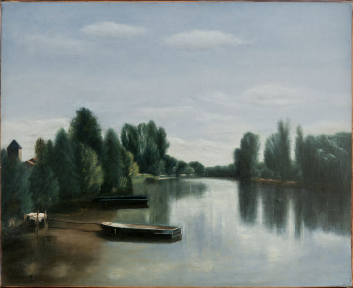 Painting titled "Le long de l'Oise" by Véronique Bonamy, Original Artwork, Oil
