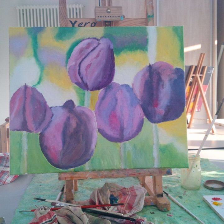 Painting titled "tulipes" by Véronique Card, Original Artwork