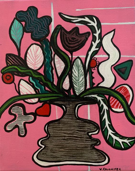 Painting titled "Lily Rose" by Veronique Cauchefer, Original Art, Acrylic
