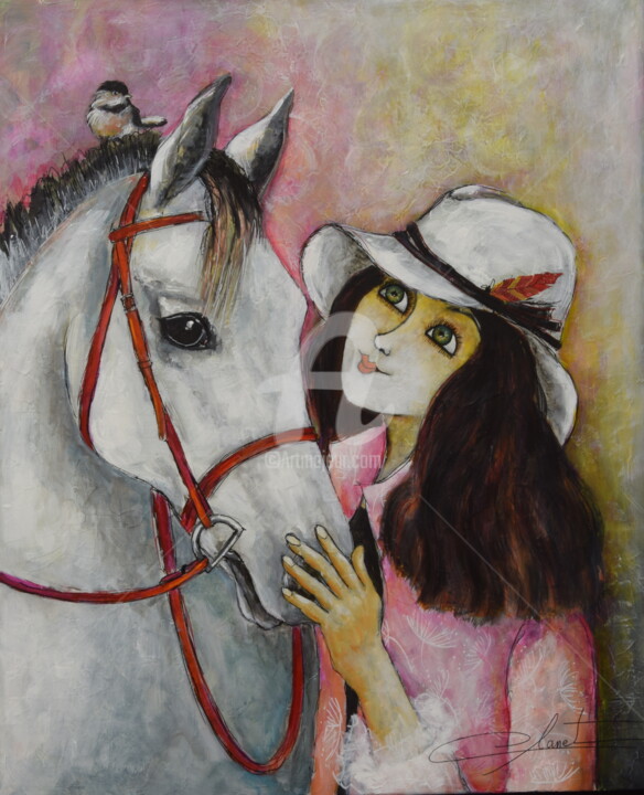 Painting titled "La rencontre" by Véronique Clanet, Original Artwork, Acrylic Mounted on Wood Stretcher frame