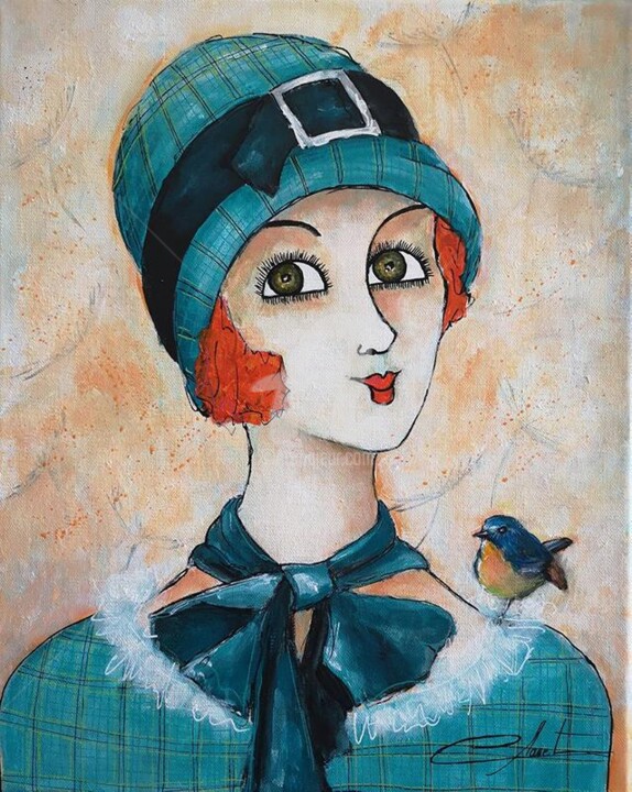 Painting titled "Miss Bérengère" by Véronique Clanet, Original Artwork, Acrylic Mounted on Wood Stretcher frame