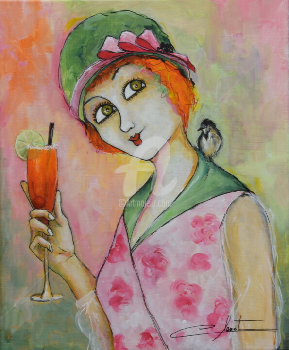 Painting titled "Valentine" by Véronique Clanet, Original Artwork, Acrylic Mounted on Wood Stretcher frame