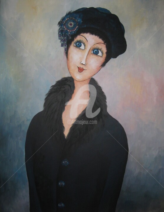 Painting titled "Aline" by Véronique Clanet, Original Artwork, Acrylic Mounted on Wood Stretcher frame