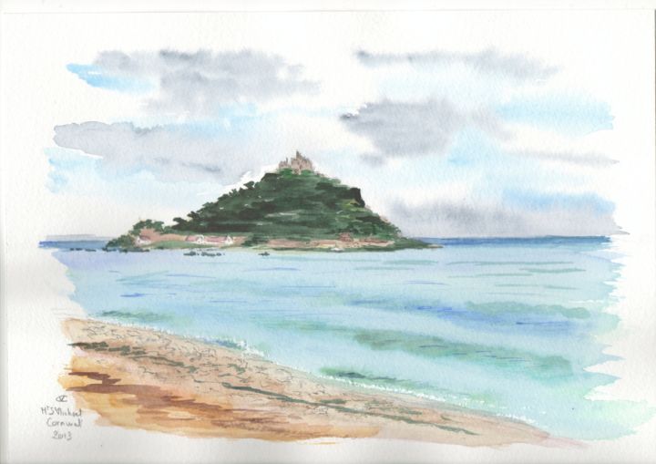 Painting titled "Mount St Michael, C…" by Véronique Crombé, Original Artwork, Watercolor