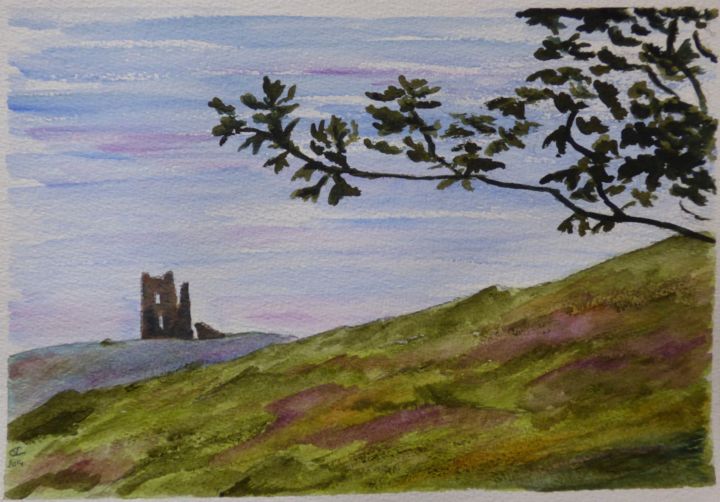 Painting titled "Ruins in the distan…" by Véronique Crombé, Original Artwork, Watercolor