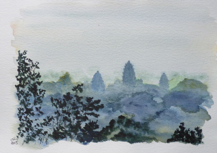 Malerei mit dem Titel "Angkor Vat dans la…" von Véronique Crombé, Original-Kunstwerk