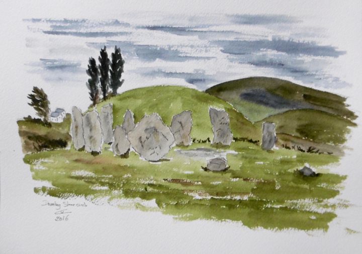 Peinture intitulée "Drombeg Stone Circl…" par Véronique Crombé, Œuvre d'art originale, Aquarelle