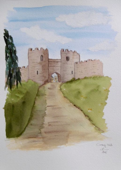 Peinture intitulée "The gate to Conwy." par Véronique Crombé, Œuvre d'art originale, Aquarelle