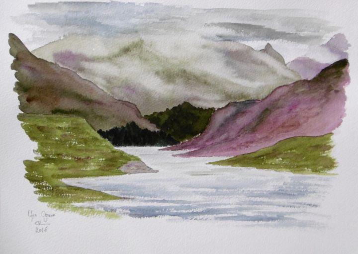 Painting titled "Llyn Ogwen" by Véronique Crombé, Original Artwork, Watercolor